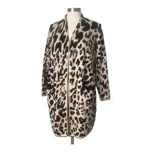 Chico's Leopard Print Open Cardigan Sweater Pockets Size2